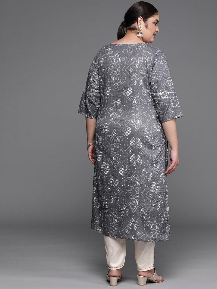 Plus Size Grey Yoke Design Cotton Straight Kurta