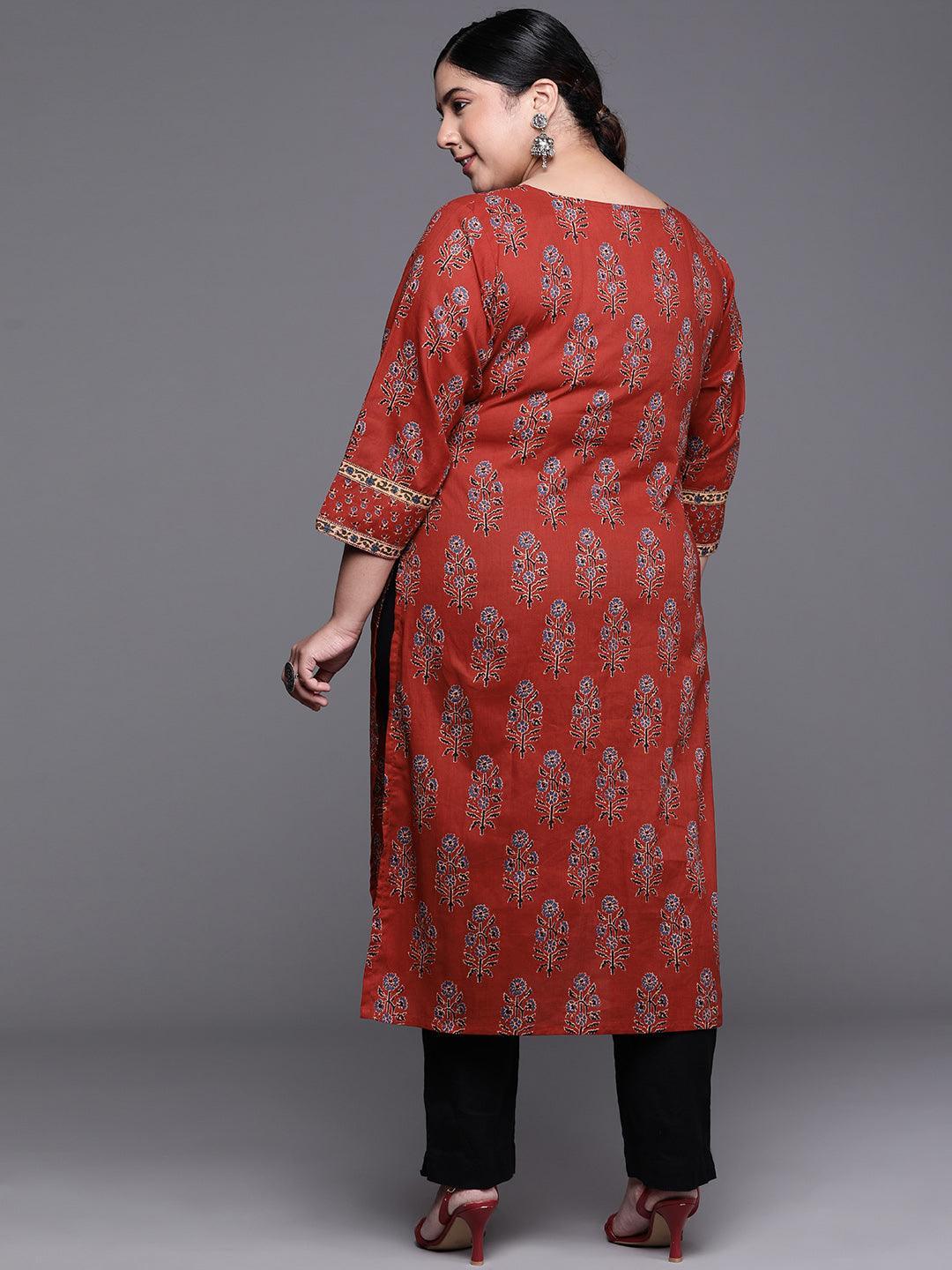 Plus Size Maroon Printed Cotton Kurta - Libas