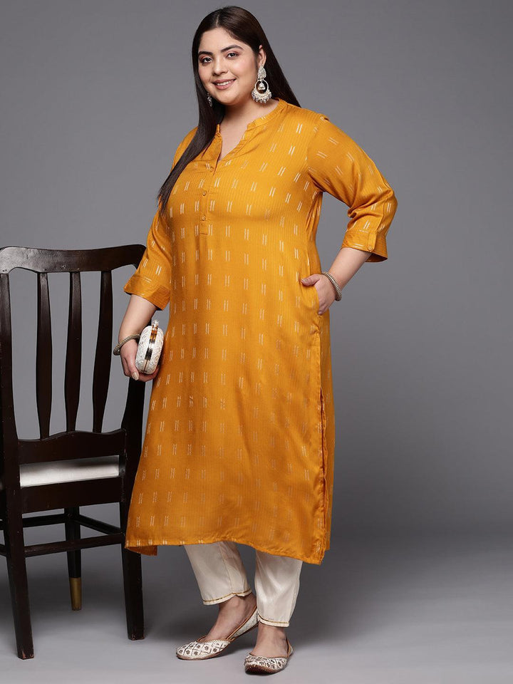 Plus Size Mustard Woven Design Rayon Straight Kurta