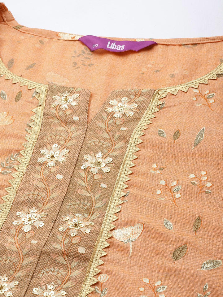 Plus Size Orange Printed Cotton Silk Straight Kurta