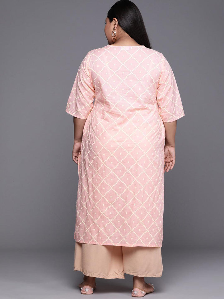 Plus Size Peach Printed Cotton Kurta