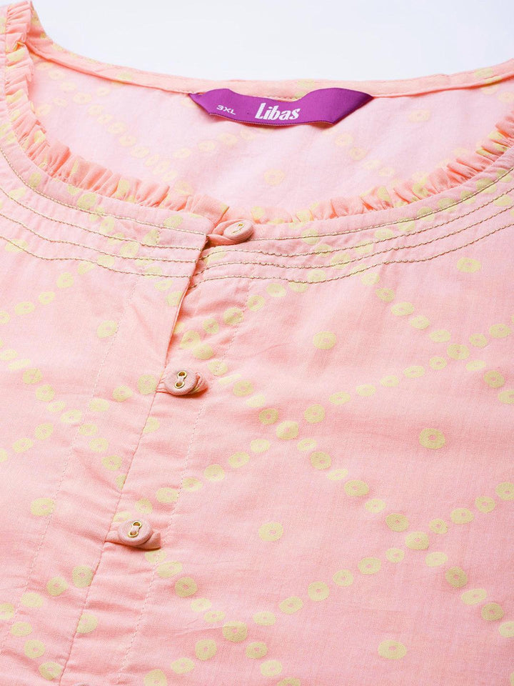 Plus Size Peach Printed Cotton Kurta