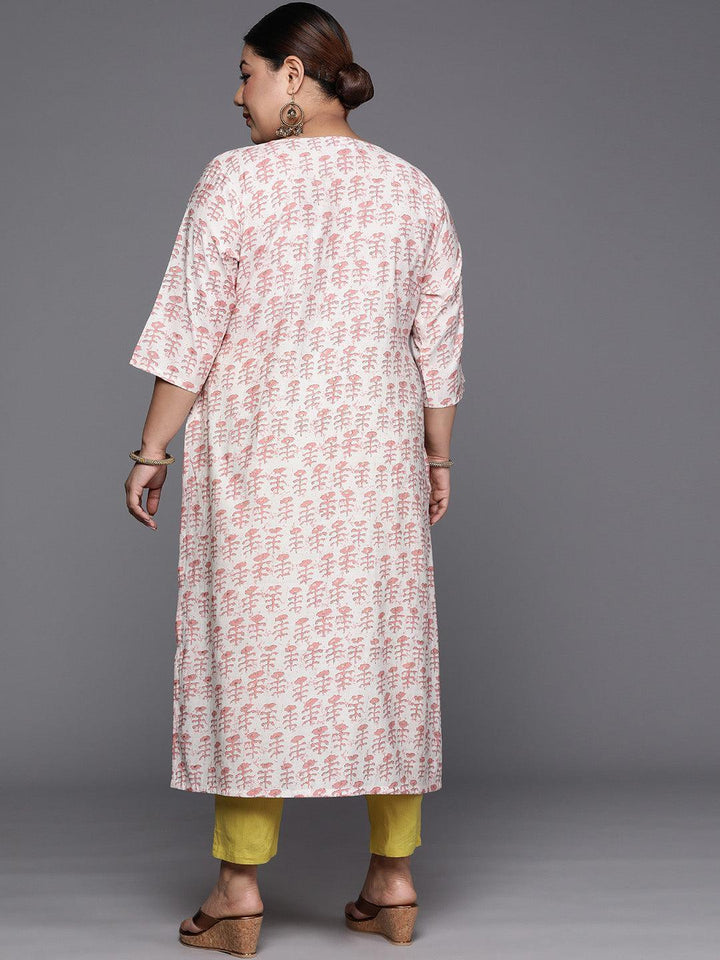 Plus Size Peach Printed Silk Straight Kurta