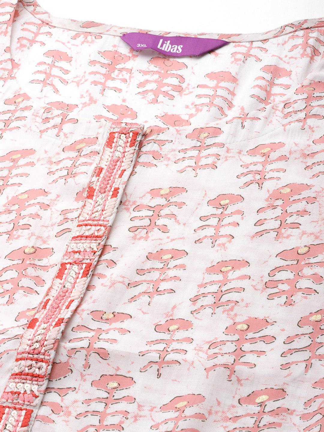 Plus Size Peach Printed Silk Straight Kurta - ShopLibas