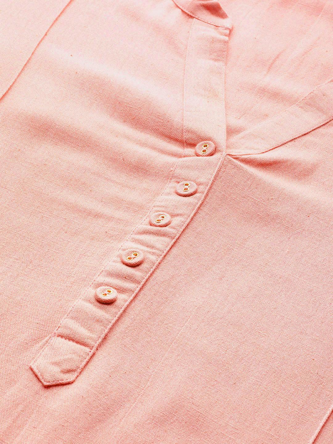 Plus Size Peach Solid Cotton Kurta - ShopLibas