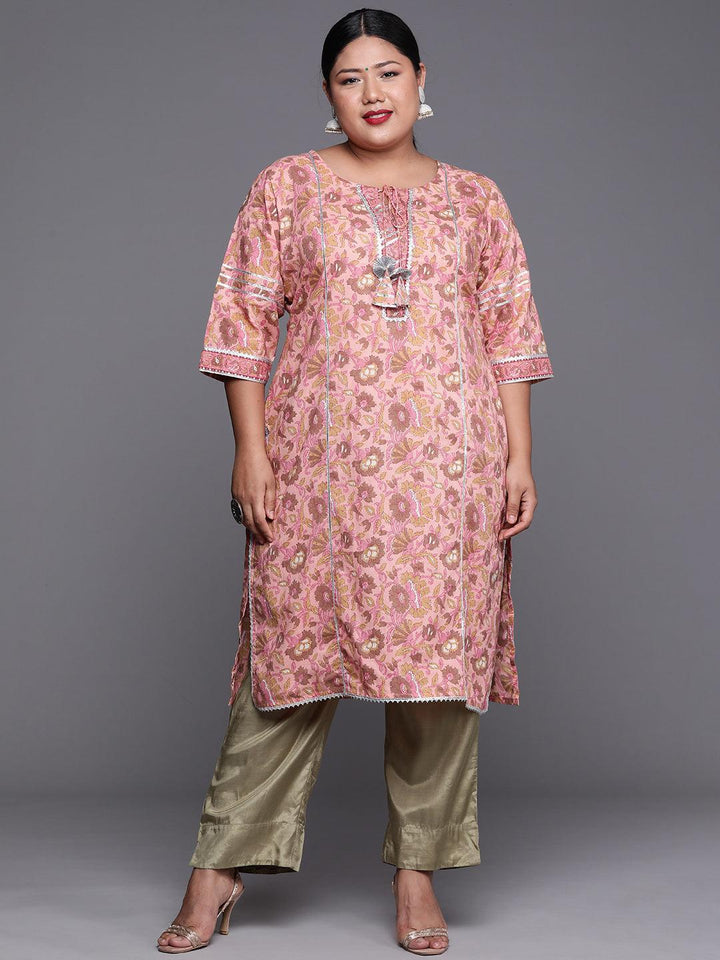 Plus Size Pink Printed Cotton Kurta