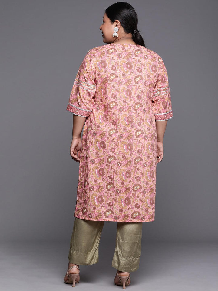 Plus Size Pink Printed Cotton Kurta