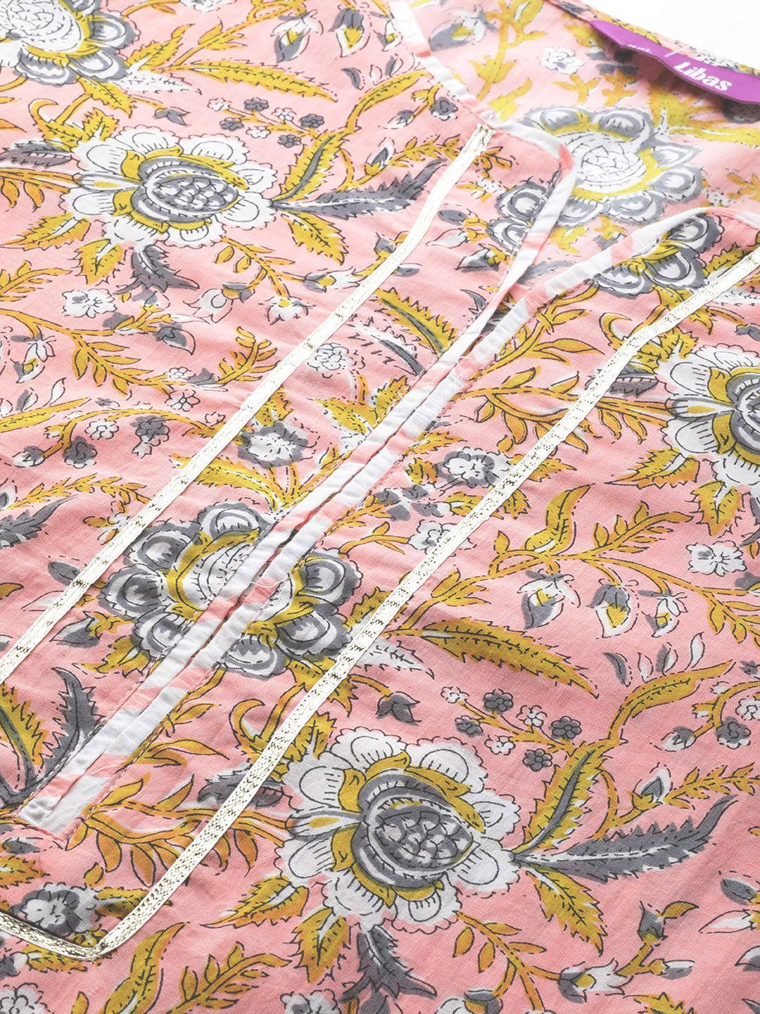 Plus Size Pink Printed Cotton Kurta - ShopLibas