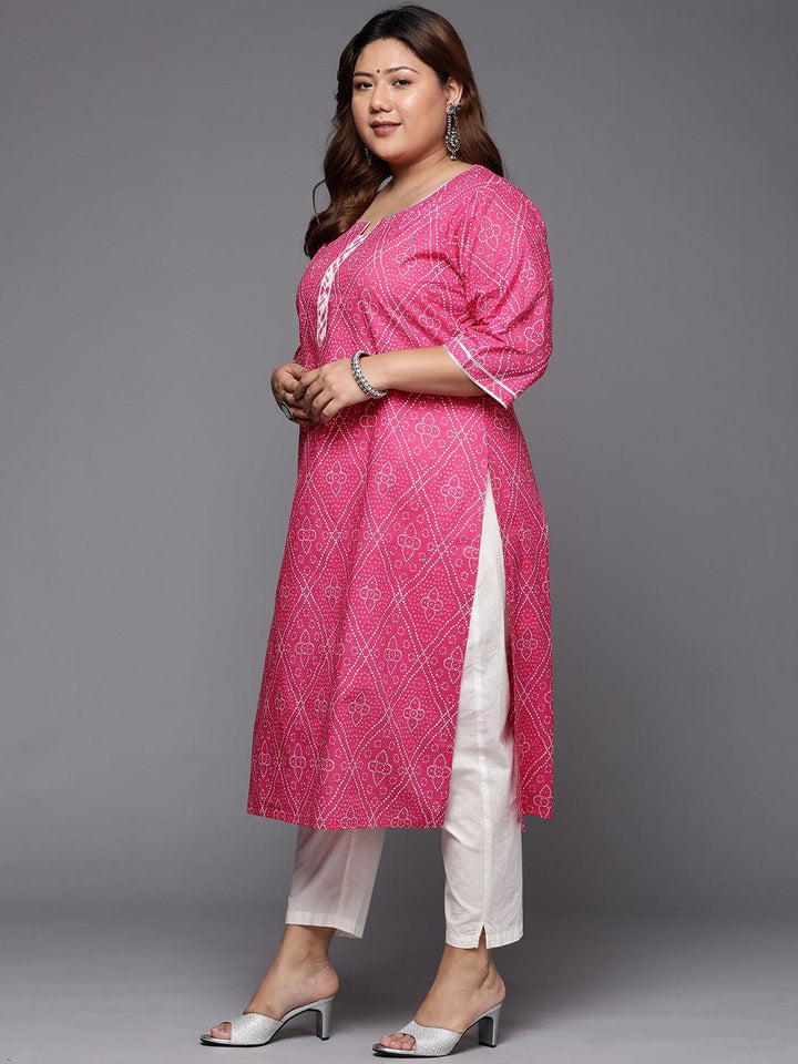 Plus Size Pink Printed Cotton Straight Kurta