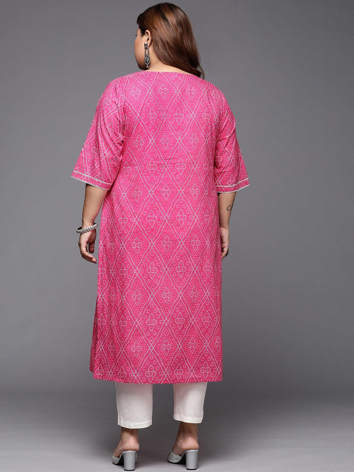 Plus Size Pink Printed Cotton Straight Kurta