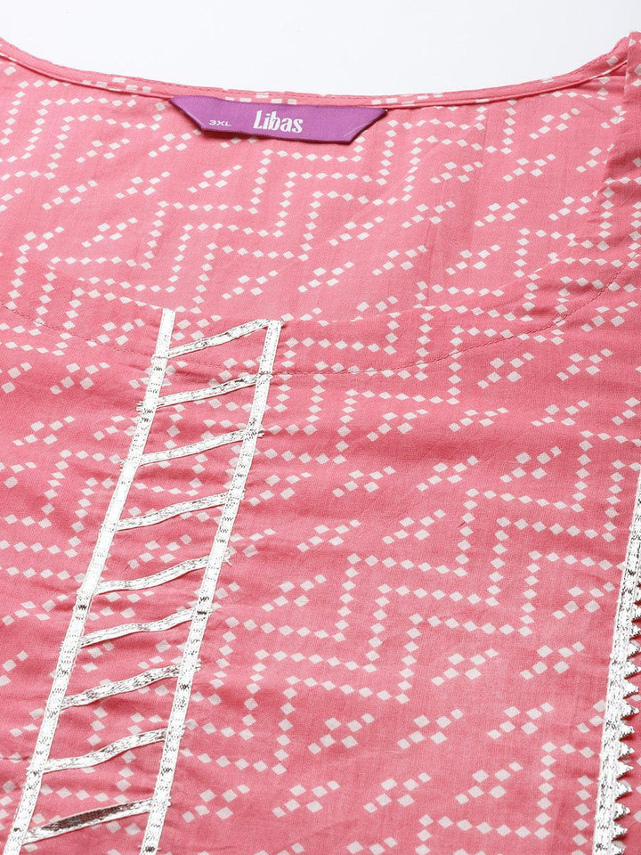 Plus Size Pink Printed Cotton Straight Kurta