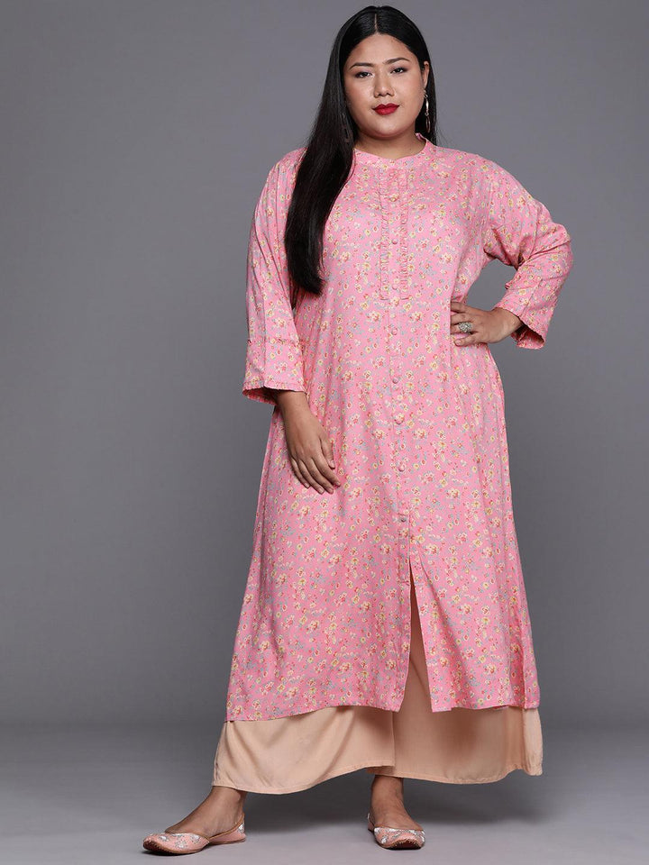 Plus Size Pink Printed Rayon Kurta