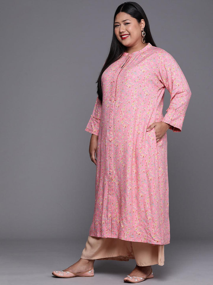Plus Size Pink Printed Rayon Kurta