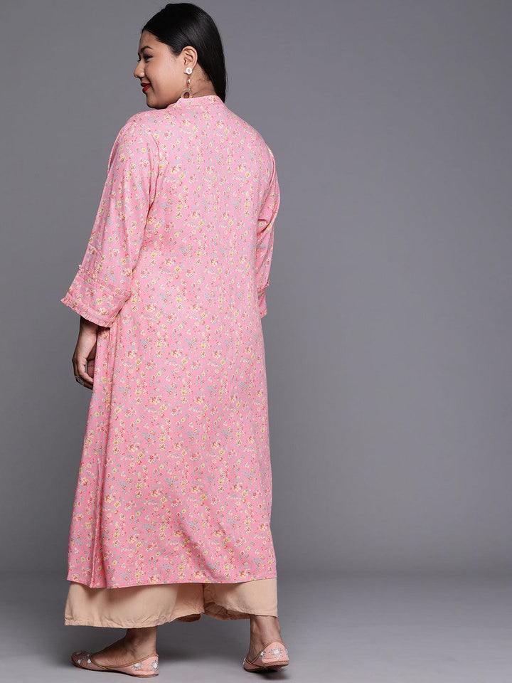 Plus Size Pink Printed Rayon Kurta