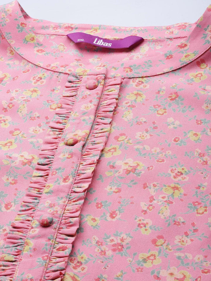 Plus Size Pink Printed Rayon Kurta