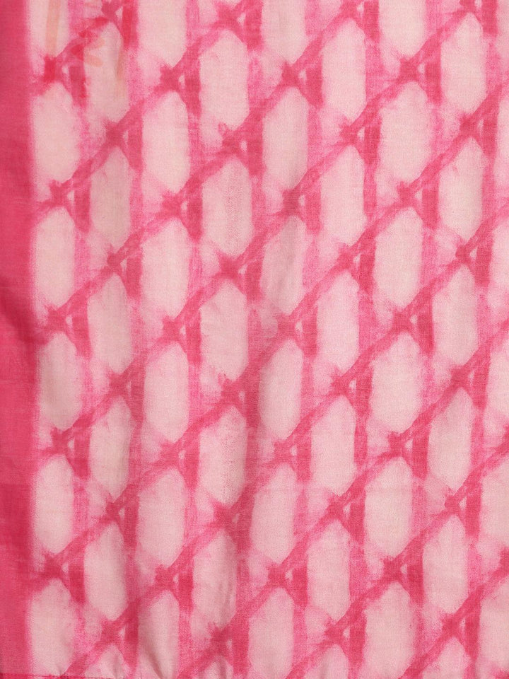 Plus Size Pink Printed Silk Blend Straight Kurta With Trousers & Dupatta