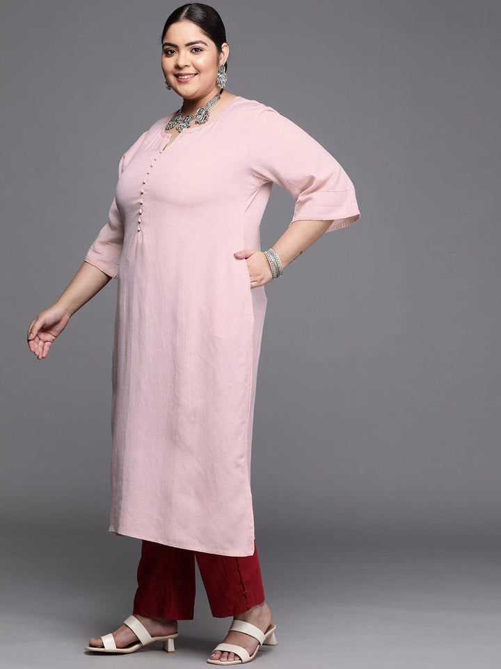 Plus Size Pink Solid Rayon Kurta