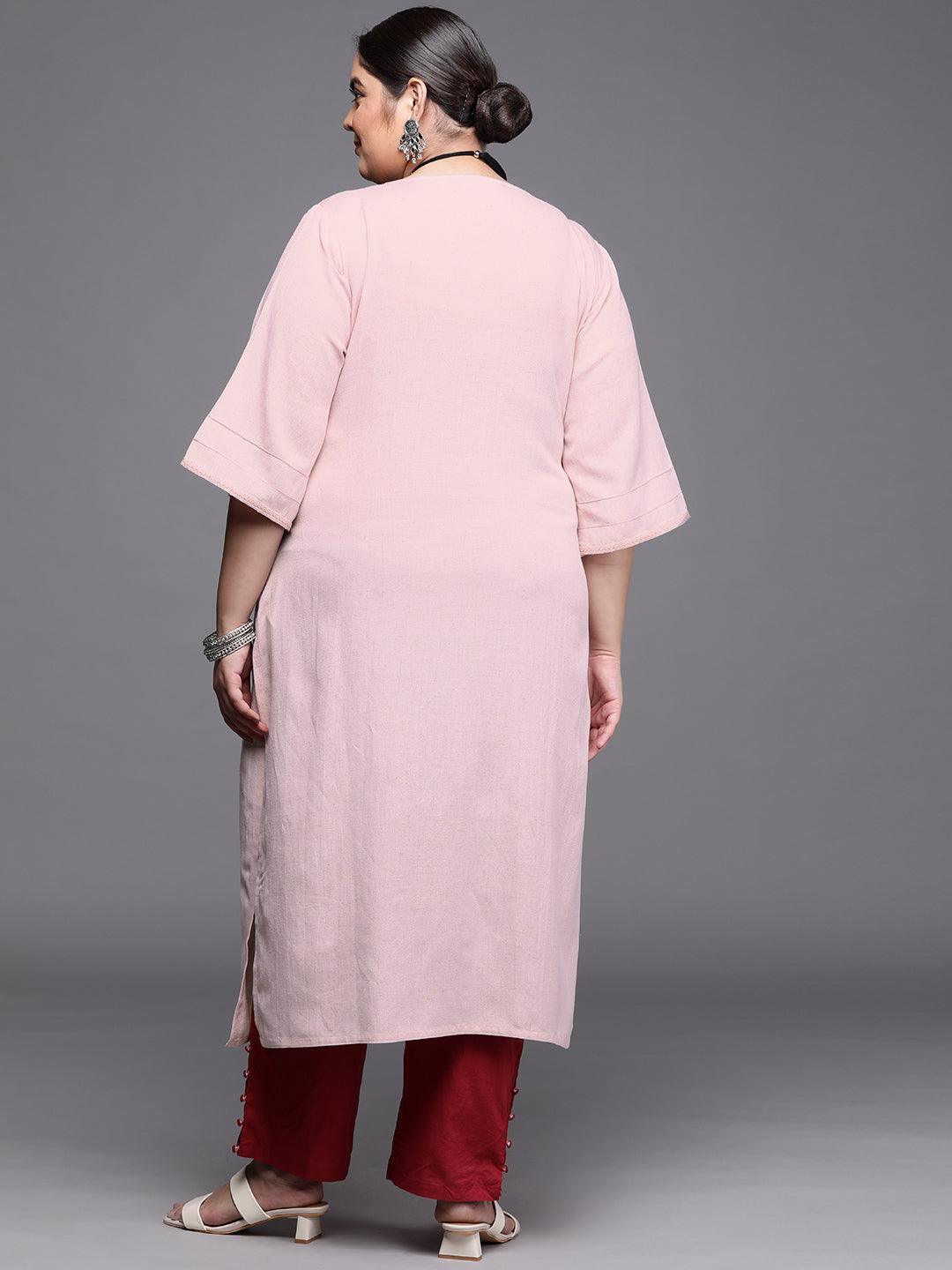 Plus Size Pink Solid Rayon Kurta - ShopLibas