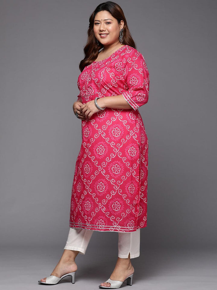 Plus Size Pink Yoke Design Cotton Straight Kurta
