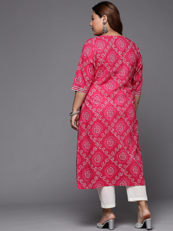 Plus Size Pink Yoke Design Cotton Straight Kurta