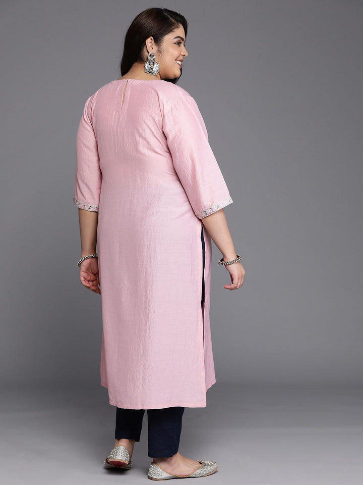 Plus Size Pink Yoke Design Silk Straight Kurta