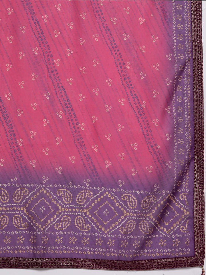 Plus Size Purple Woven Design Silk Blend Straight Kurta With Trousers & Dupatta