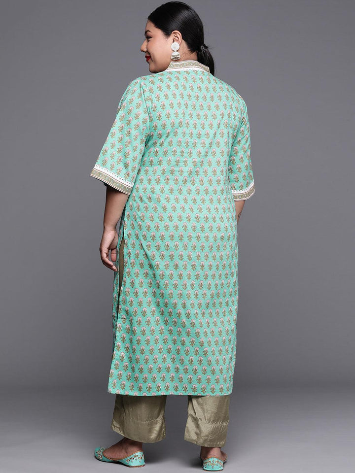 Plus Size Sea Green Printed Cotton Kurta