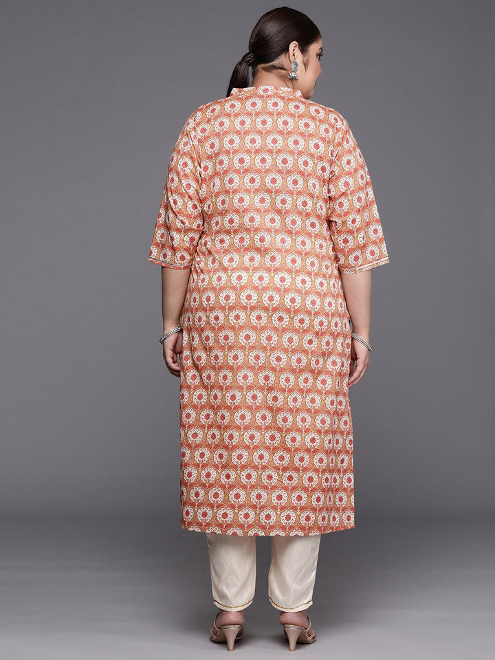 Plus Size Tan Printed Cotton Straight Kurta