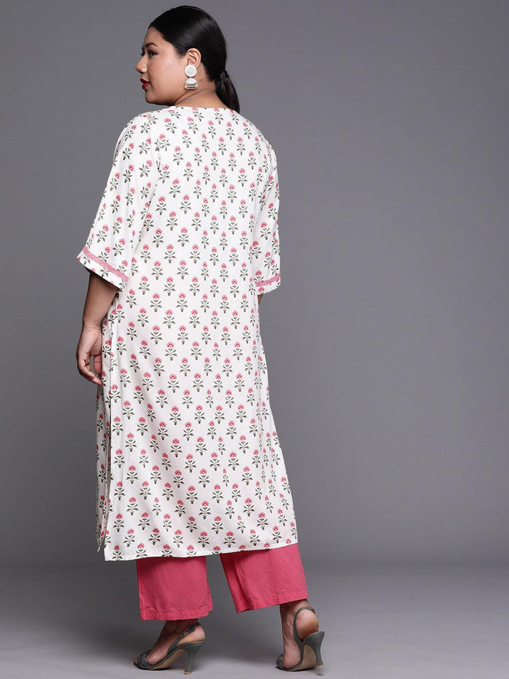 Plus Size White Printed Cotton Kurta
