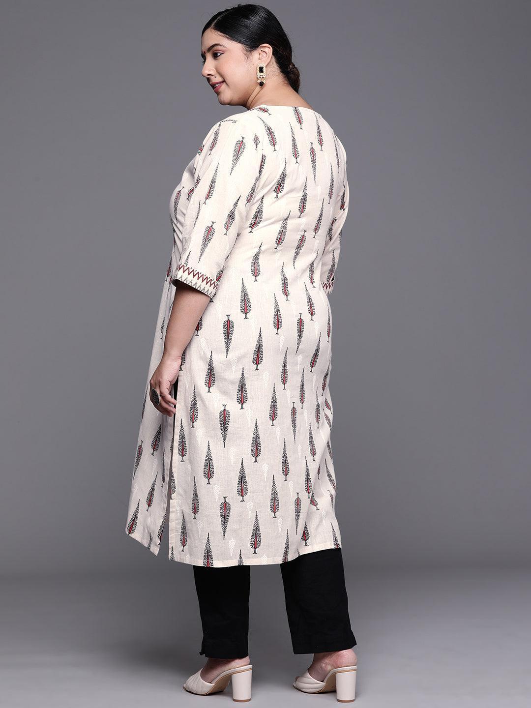 Plus Size White Printed Cotton Kurta - ShopLibas