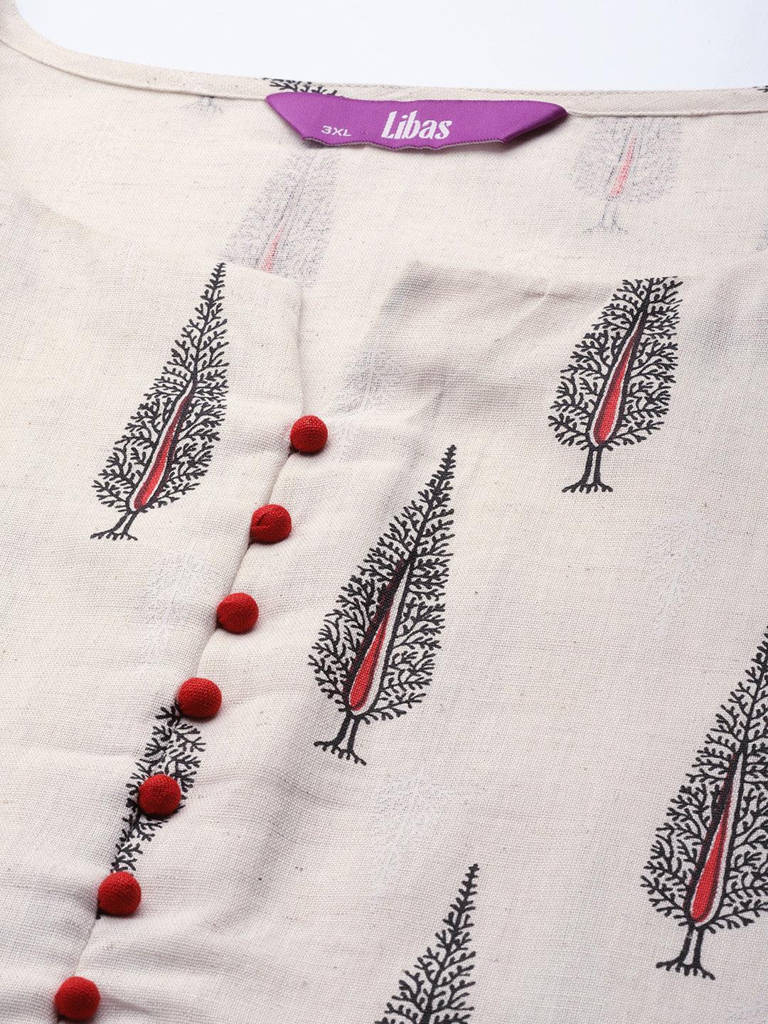 Plus Size White Printed Cotton Kurta - ShopLibas