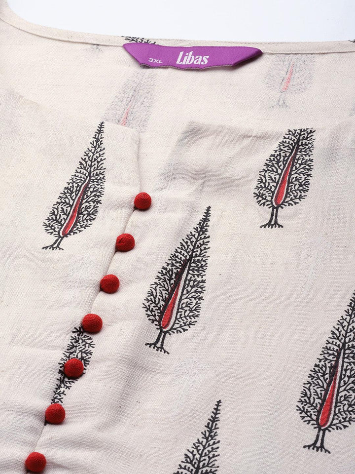 Plus Size White Printed Cotton Kurta