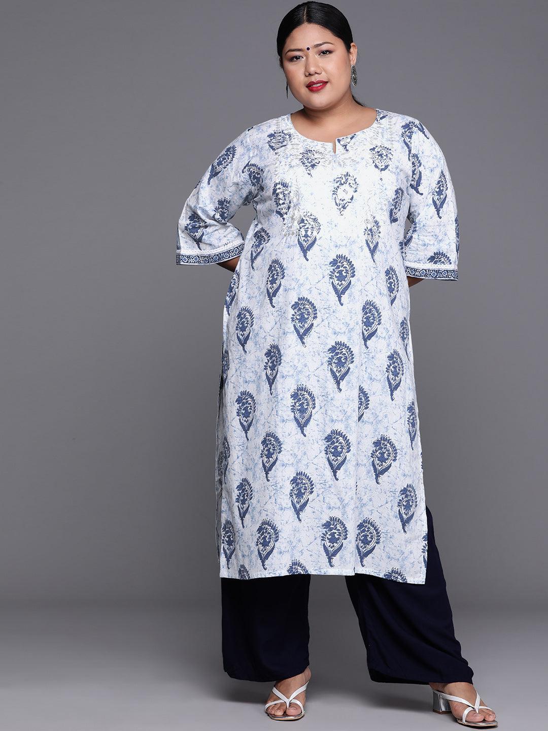 Plus Size White Yoke Design Cotton Kurta - ShopLibas
