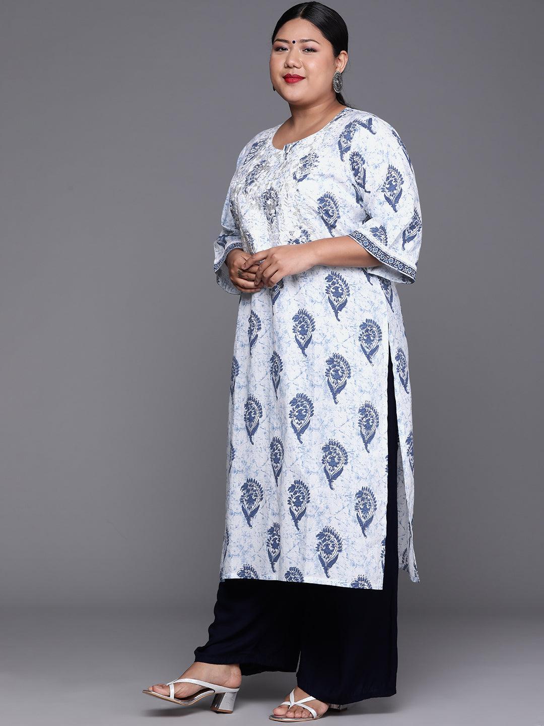 Plus Size White Yoke Design Cotton Kurta - ShopLibas