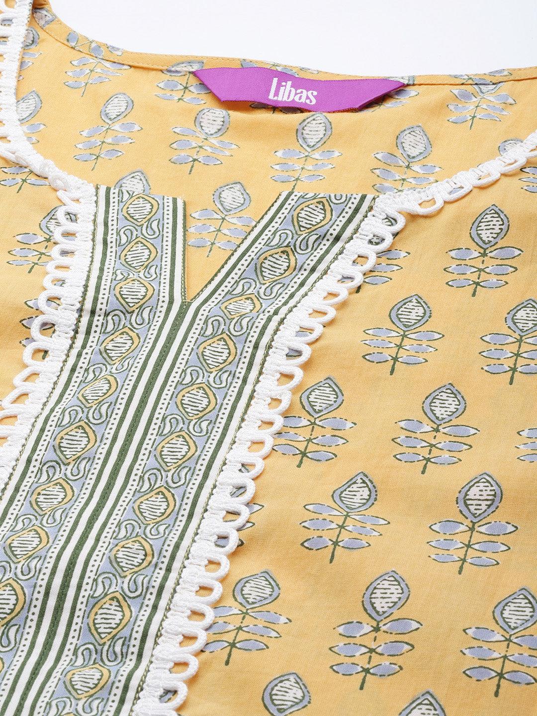 Plus Size Yellow Printed Cotton Kurta - ShopLibas