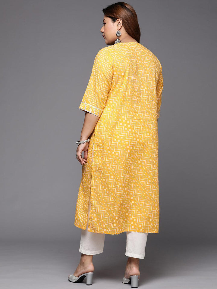 Plus Size Yellow Printed Cotton Straight Kurta