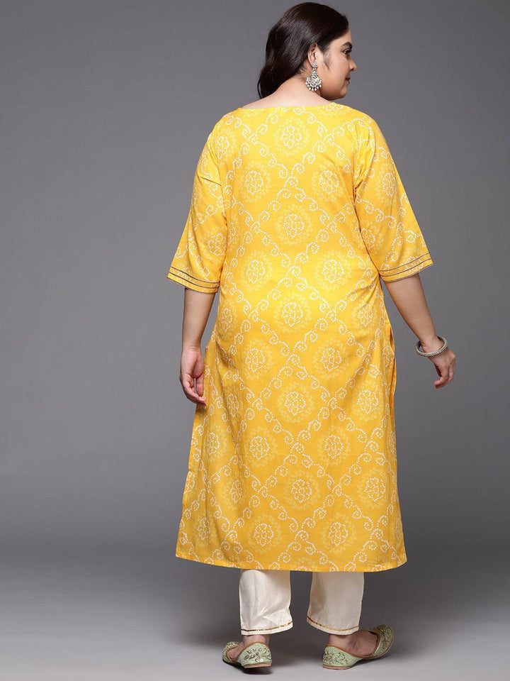 Plus Size Yellow Printed Cotton Straight Kurta