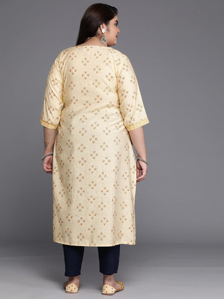 Plus Size Yellow Printed Silk Straight Kurta