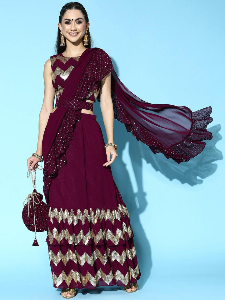 Purple Embellished Georgette Saree