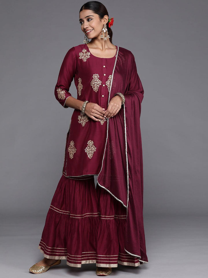 Purple Embroidered Chanderi Silk Straight Suit Set