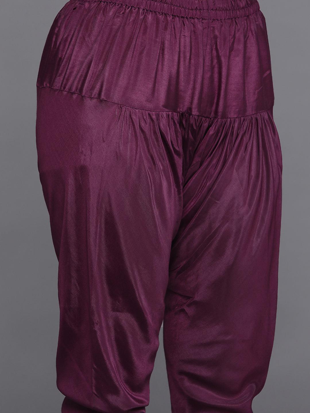 Purple Embroidered Georgette Anarkali Suit Set With Churidar - Libas