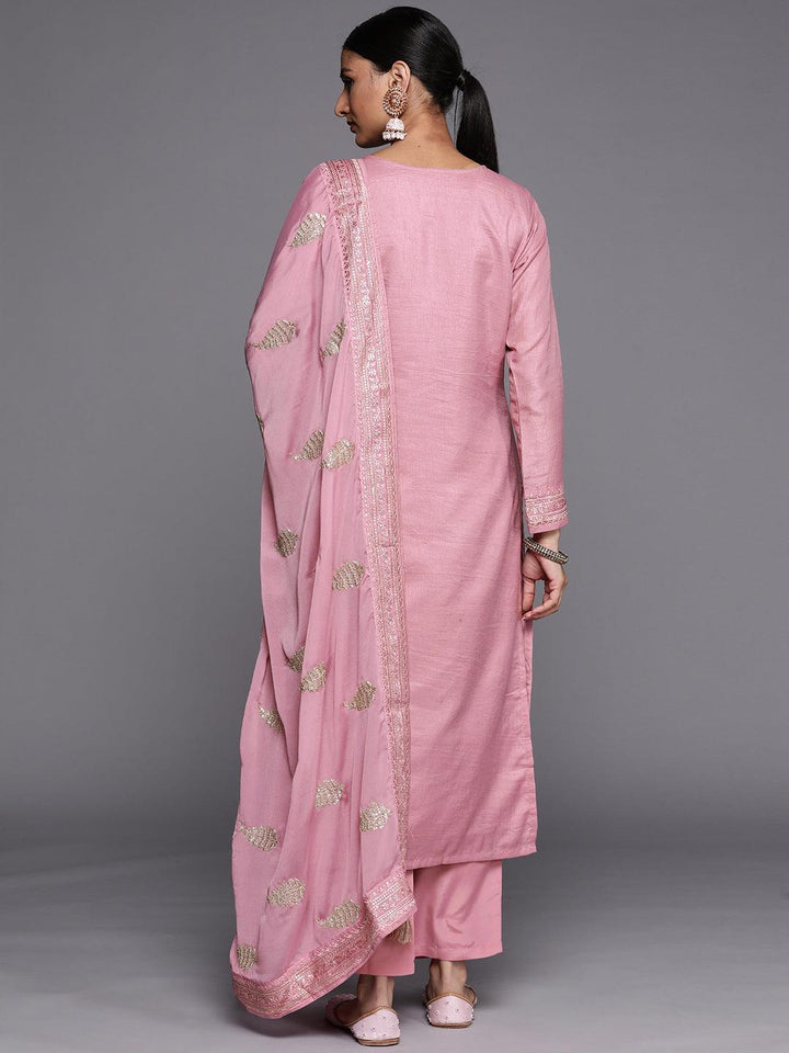 Purple Embroidered Silk Blend Straight Suit Set