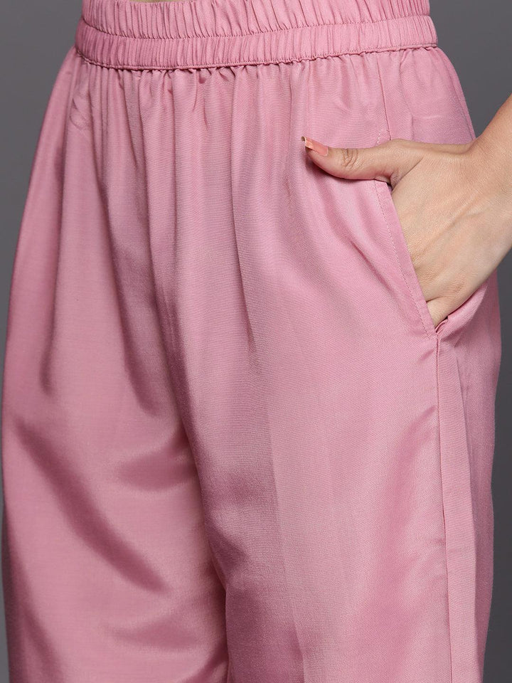 Purple Embroidered Silk Blend Straight Suit Set