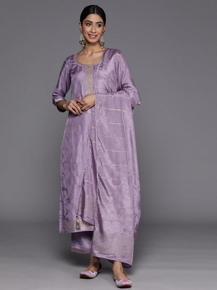 Purple Embroidered Silk Blend Suit Set With Trousers
