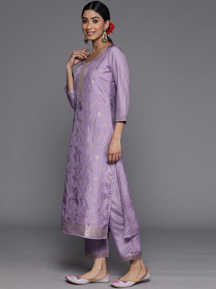 Purple Embroidered Silk Blend Suit Set With Trousers