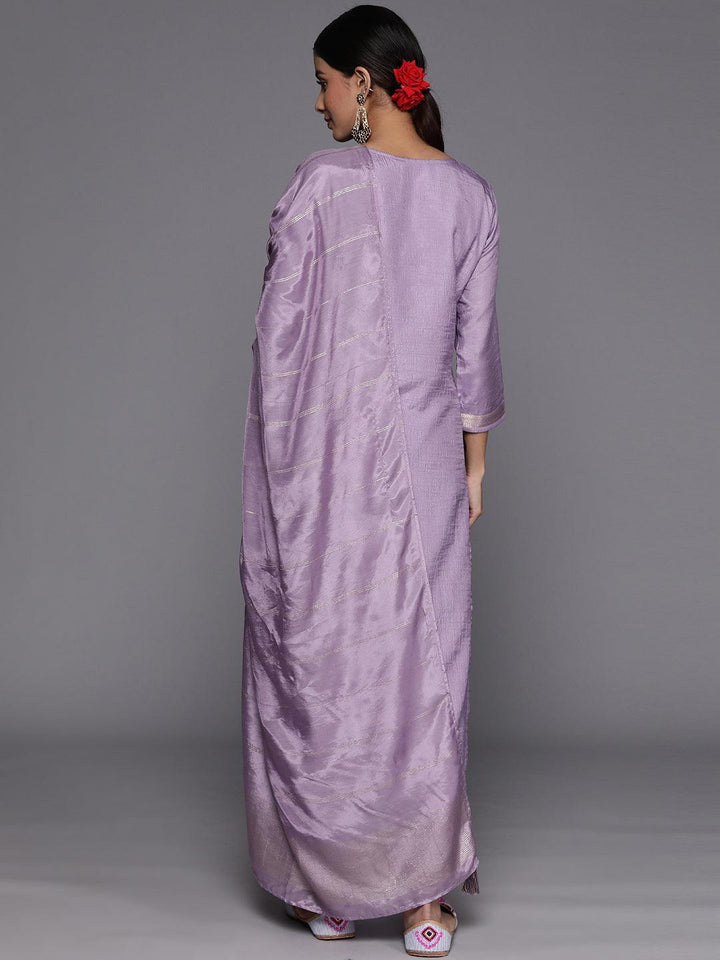 Purple Embroidered Silk Blend Suit Set With Trousers