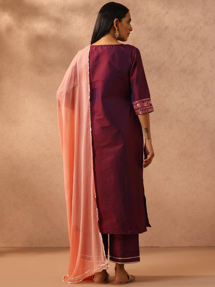Purple Embroidered Silk Blend Suit Set With Trousers