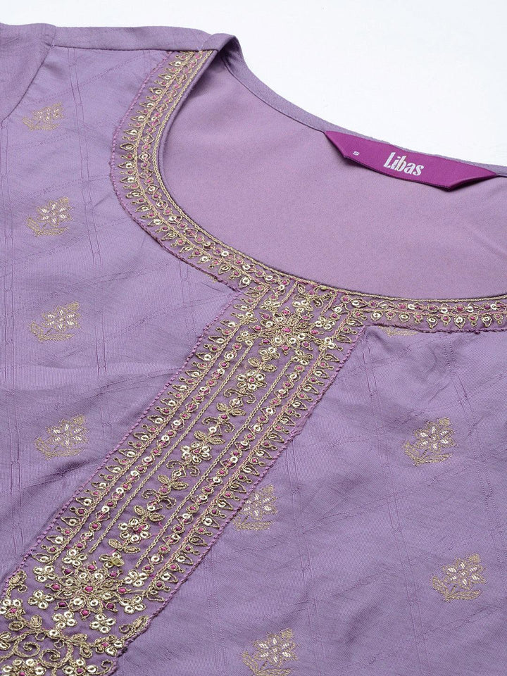 Purple Embroidered Silk Blend Suit Set With Trousers