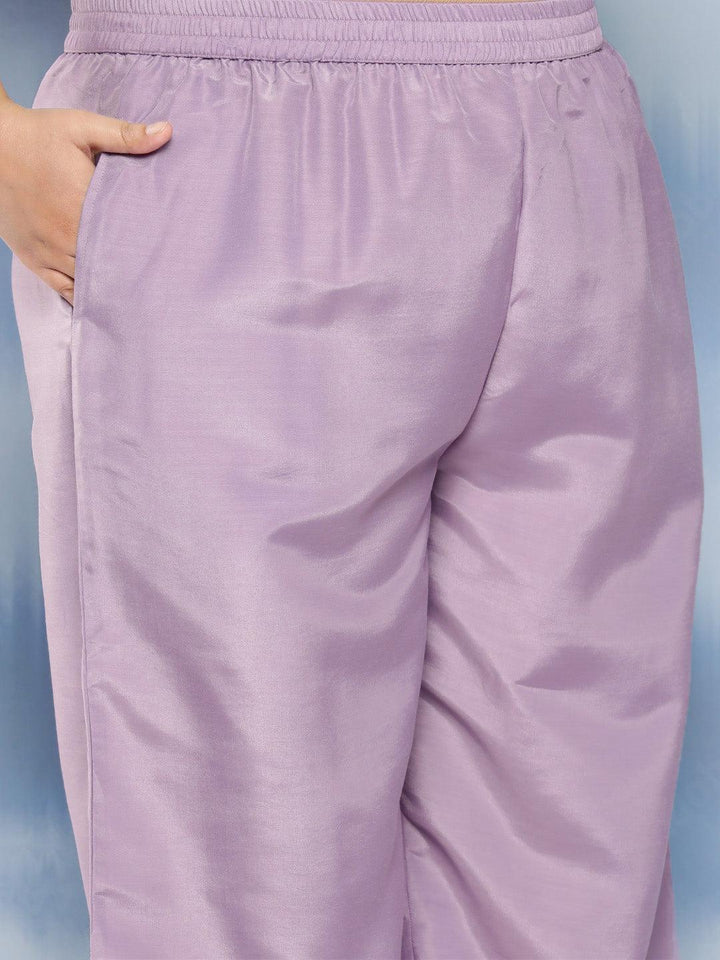 Purple Embroidered Silk Blend Straight Kurta With Trousers and Dupatta