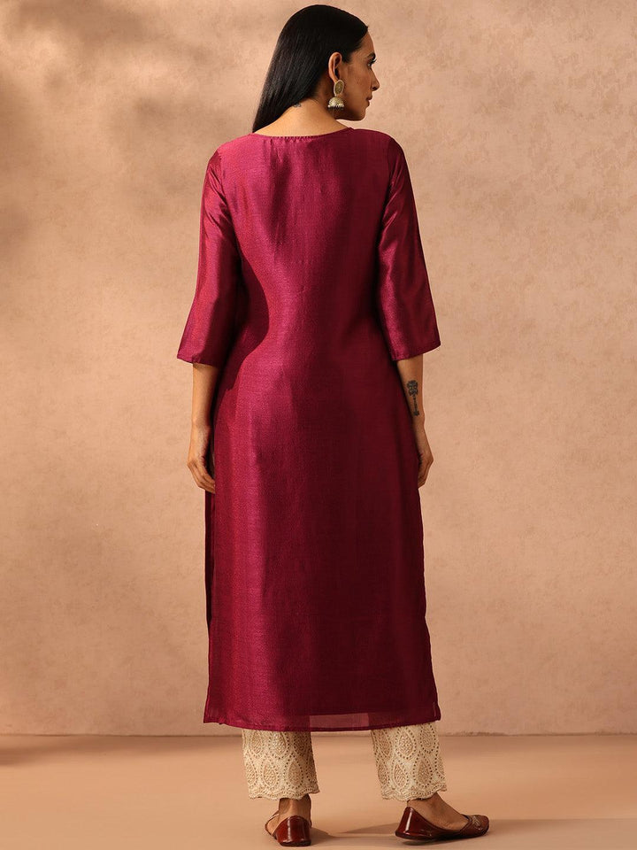 Purple Embellished Silk Straight Kurta